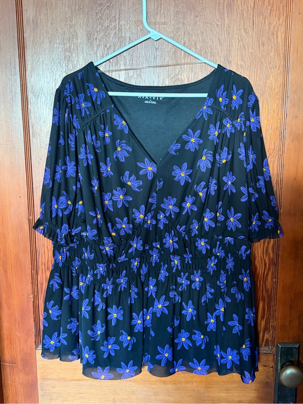 Ava & Viv Black Tunic Top with Blue Floral Print